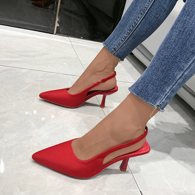 Closed Toe Green Single Thin Mid-heeled Fashion Pointed Plus Size Low Heel Pumps