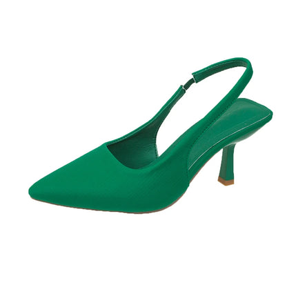 Closed Toe Green Single Thin Mid-heeled Fashion Pointed Plus Size Low Heel Pumps