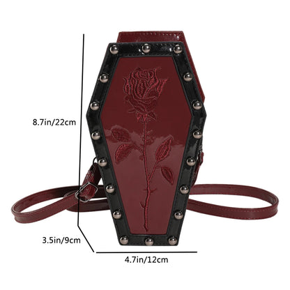 Novelty Halloween Gothic Coffin Shape Spider Web Sling PU Leather Bag