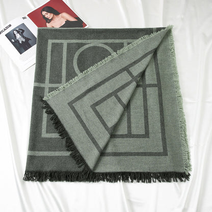 Unique Swedish Thick Geometric Warm Wool Cashmere Scarf