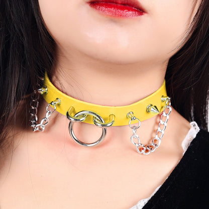 Personality O-ring Rivet Chain Punk Leather Gothic Necklace