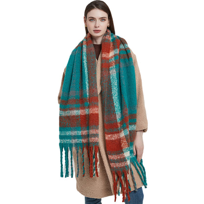 New Autumn Winter Thickened Coarse-tassel Plaid Warm Scarf