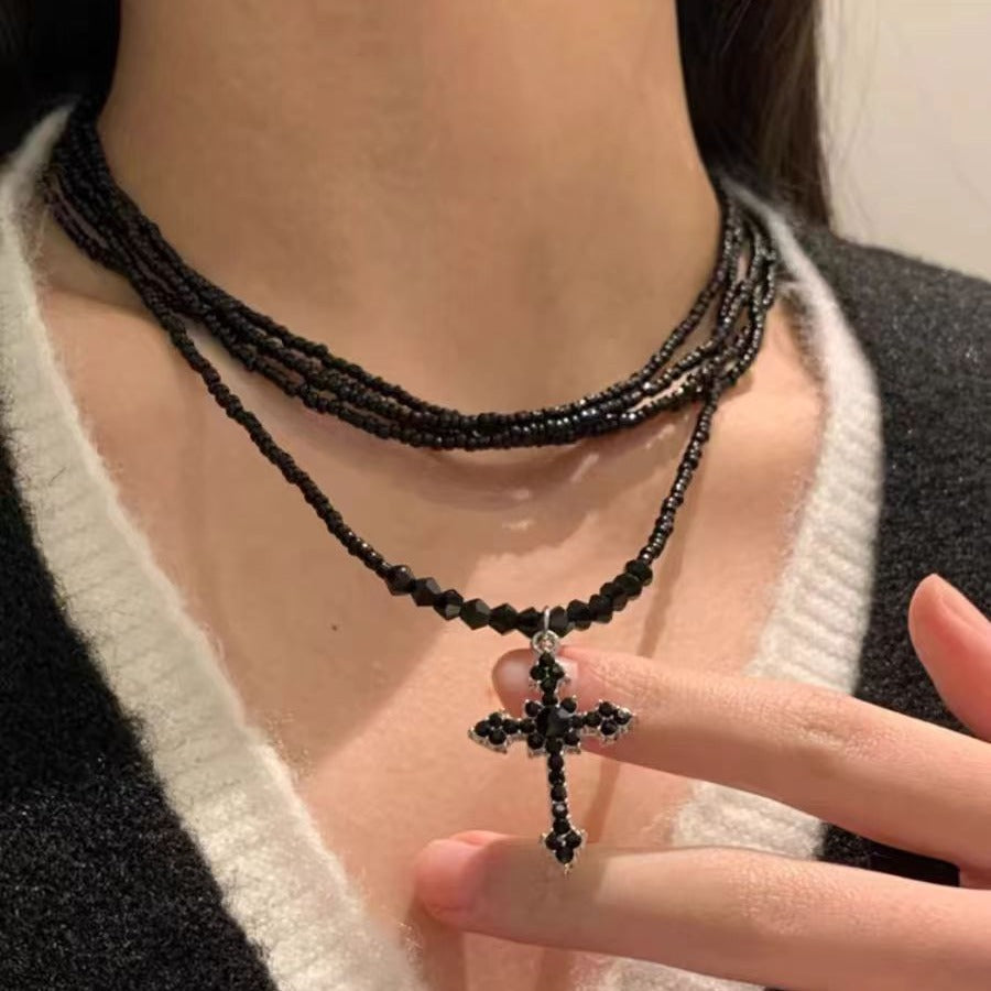 Dark Princess Cross Layered Sweet Cool Punk Beaded Personality Necklace