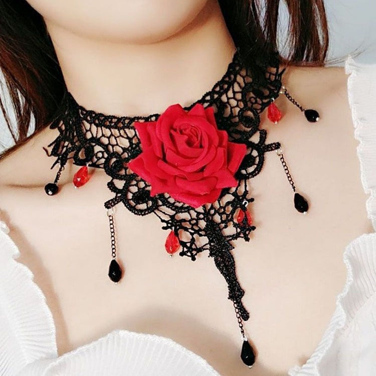 Gothic Vintage Rose Choker Pearl Necklace