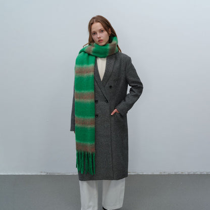 Thickened Warm Simple Striped Imitation-mohair Plaid Scarf