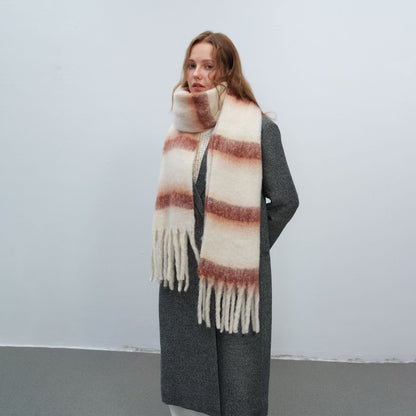 Thickened Warm Simple Striped Imitation-mohair Plaid Scarf