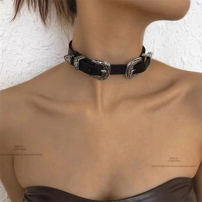 Vintage Metal Leather Y2K Punk Cool Gender-neutral Choker Necklace