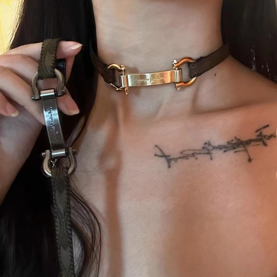 Trendy Punk Heavy Y2K Metal Leather Choker Necklace