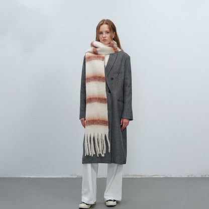 Thickened Warm Simple Striped Imitation-mohair Plaid Scarf