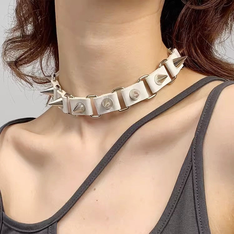 Punk Gothic Rivet Choker Leather Necklace