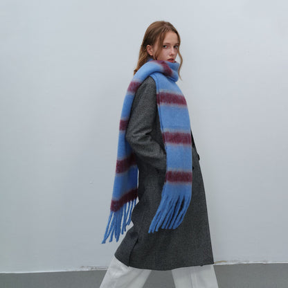 Thickened Warm Simple Striped Imitation-mohair Plaid Scarf