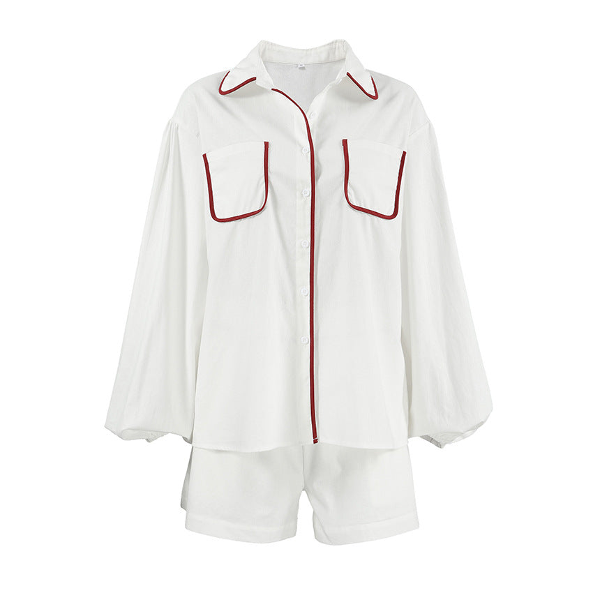 Fashionable White Cotton Modern Chic Comfortable Color-Block Stylish Fall Suit