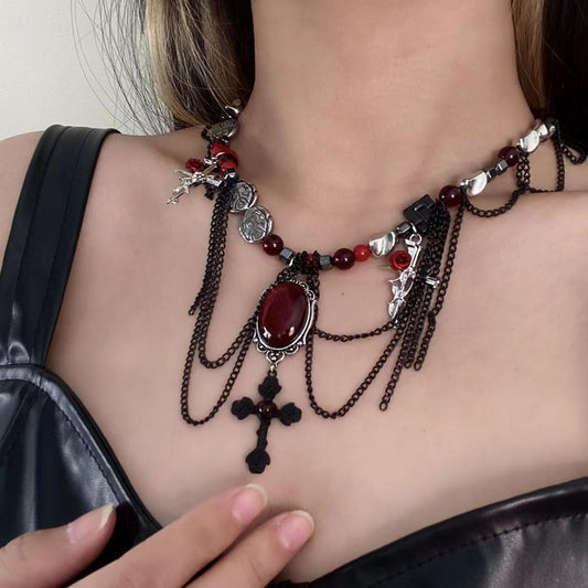 Gothic Wrapped Flower Cross Pendant Unique Necklace