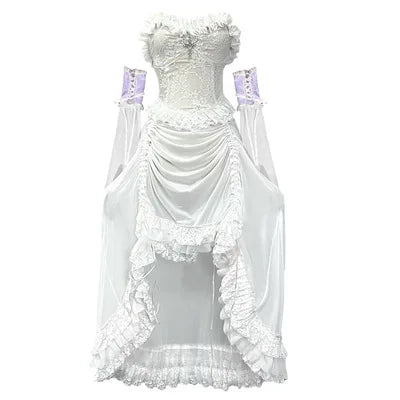 White Gothic Rope Lace Flying Sleeve Stiletto Strap Asymmetric Light Lolita Summer Party Evening Dress