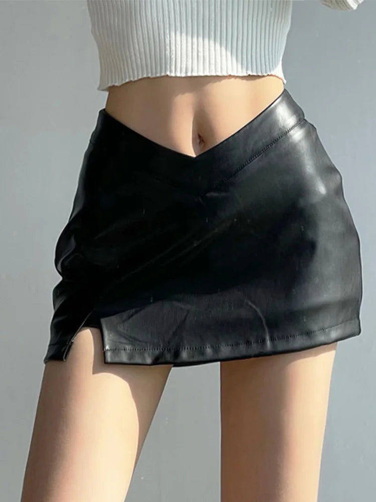 DressBetty - Vintage Black PU Leather A-line Mini Skirt