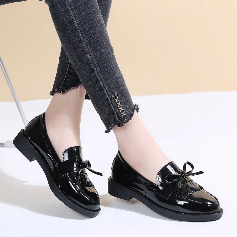 Black Platform Metal Chain Slip On Boat Casual Leather Designer Oxfords Loafers