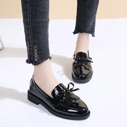 Black Platform Metal Chain Slip On Boat Casual Leather Designer Oxfords Loafers