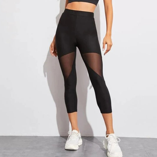 Perspective Mesh Patchwork Fitness Elastic Black Leggings