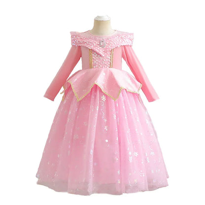 Pink Sleeping Beauty Aurora Cosplay Spring Autumn Birthday Party Elegant Princess Kid Costume