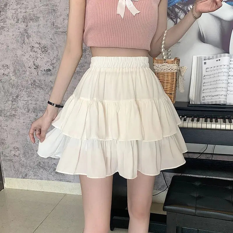 Pleated A-line White Ruffles Sweet Hottie Preppy Summer Mini Skirt