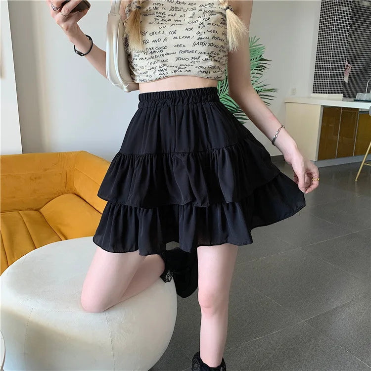 Pleated A-line White Ruffles Sweet Hottie Preppy Summer Mini Skirt