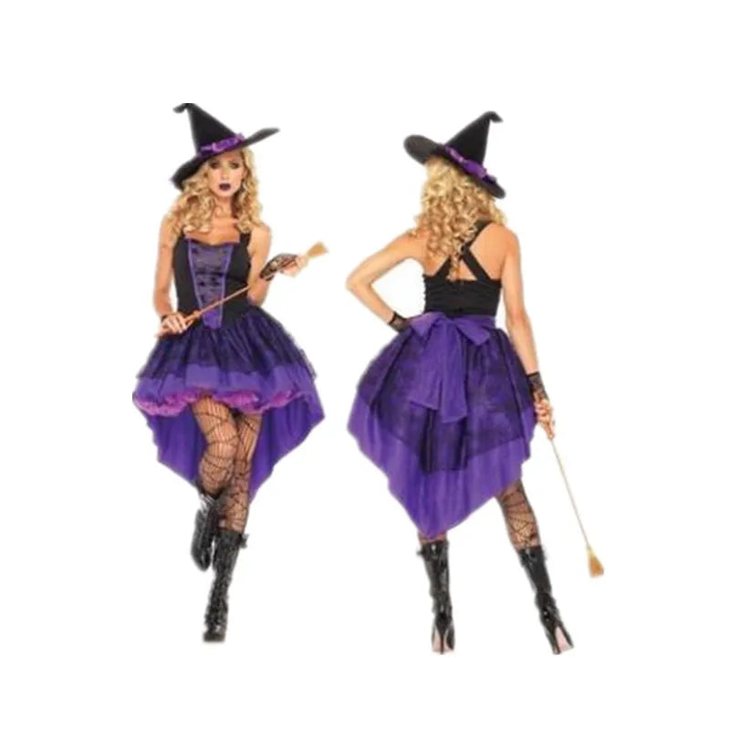 Plus Size Halloween Sexy Purple Swallow Tail Witch Women Carnival Costume