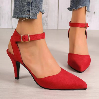 Pointed-toe Wrap Ankle Strap Highs Ladies Dating Office Sandals Low Heel Pumps