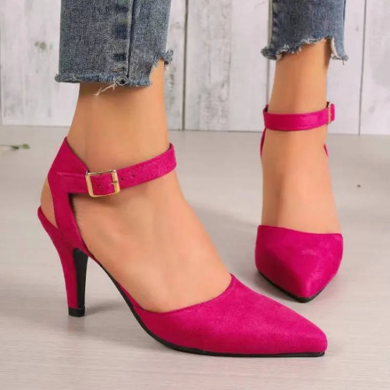 Pointed-toe Wrap Ankle Strap Highs Ladies Dating Office Sandals Low Heel Pumps