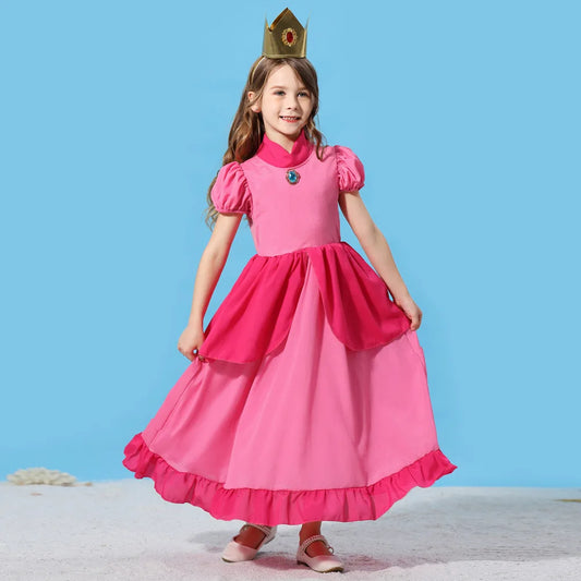 Princess Cosplay Peach Dress Accessories Halloween Role Play Carnival Birthday Kid Costume