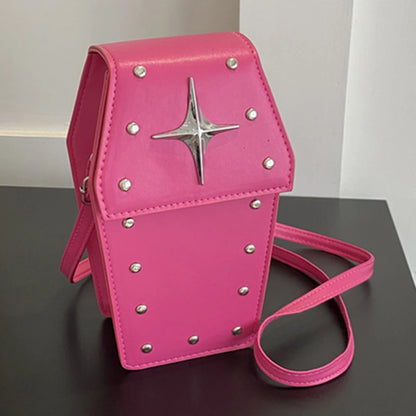 Retro Gothic Dark Personalized Casual Star Rivet PU Leather Women Halloween Handbag