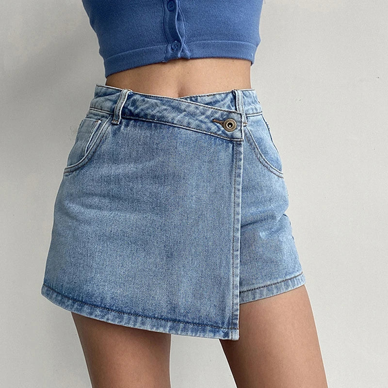 DressBetty - Irregular High Waist Denim Shorts Skirt