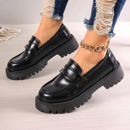 Square Toe Low Heeled Small Leather British Style Early Autumn Flats Loafers