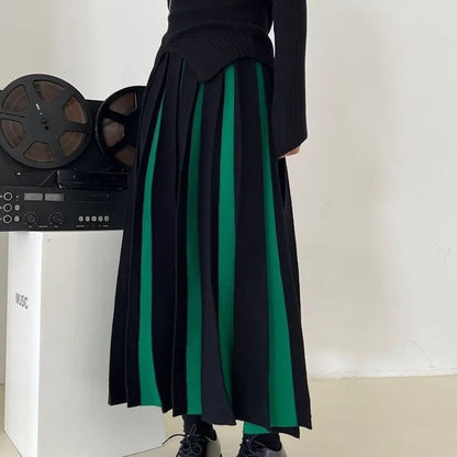 DressBetty - Fashion Striped Mixed Color Pleated Long Skirt