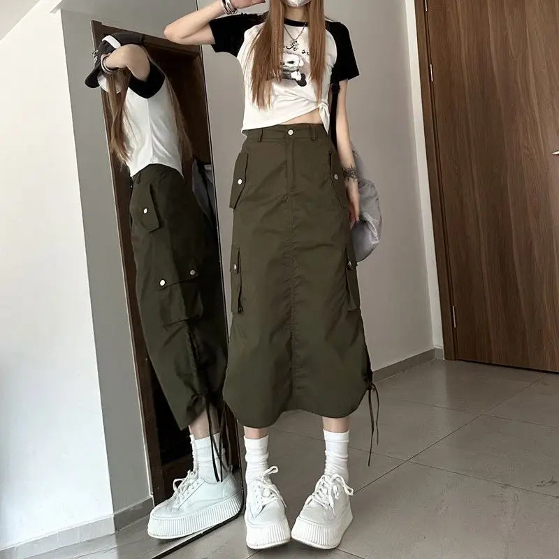 DressBetty - Grunge Punk High Waist Slide Pocket Baggy Cargo Skirt