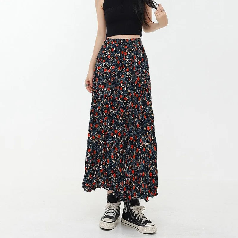 DressBetty - Korean Fashion Floral Print Elegant Long Skirt