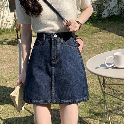 DressBetty - Korean Dark Blue High Waist Denim Mini Skirt