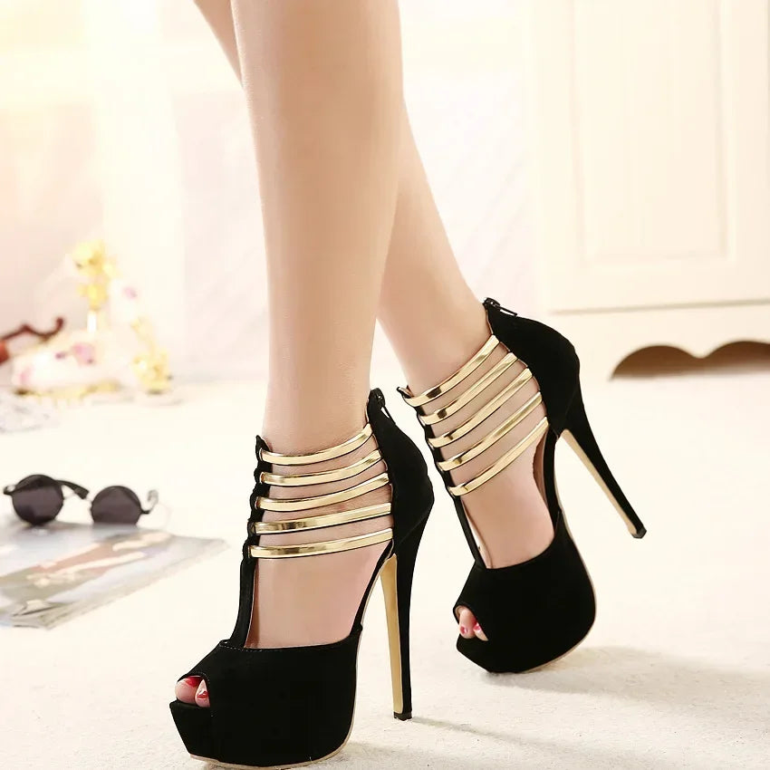 Sleek Sexy Open Toe Platform Narrow Band Hollow Elegant High Heel