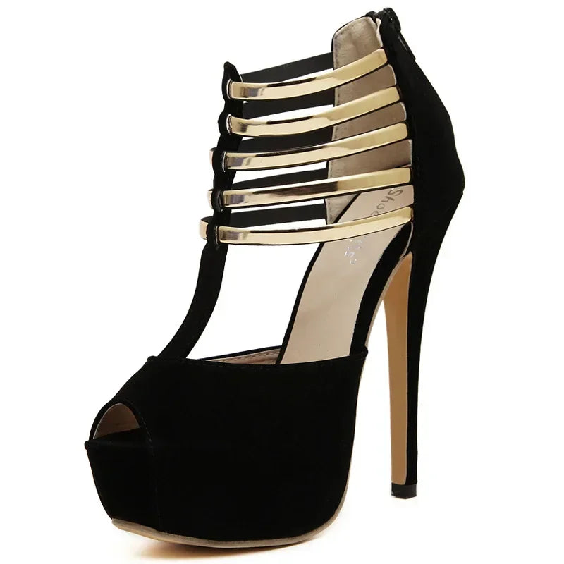 Sleek Sexy Open Toe Platform Narrow Band Hollow Elegant High Heel