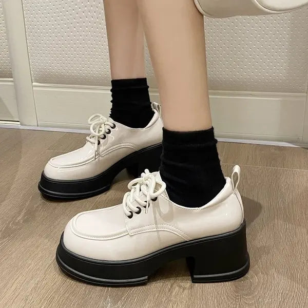 Fur Round Toe Casual Black Flats British Style Oxfords Platform Sneakers Loafers