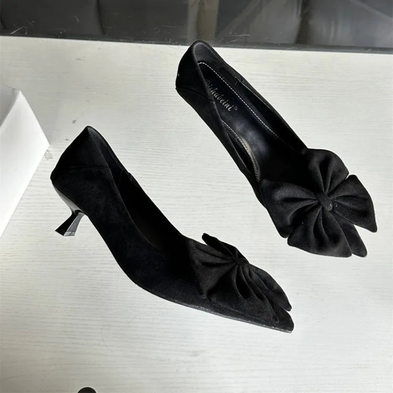 Autumn Elegant Butterfly Knot Stylish Pointed Toe Sexy Stiletto Low Heel Pumps