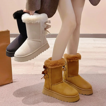 Thick Plush Thick Sole Non-slip Solid Button Retro Snow Boot