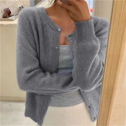 Solid Knit Single Breasted Long Sleeve Loose Autumn Spring Casual Elegant Cardigan