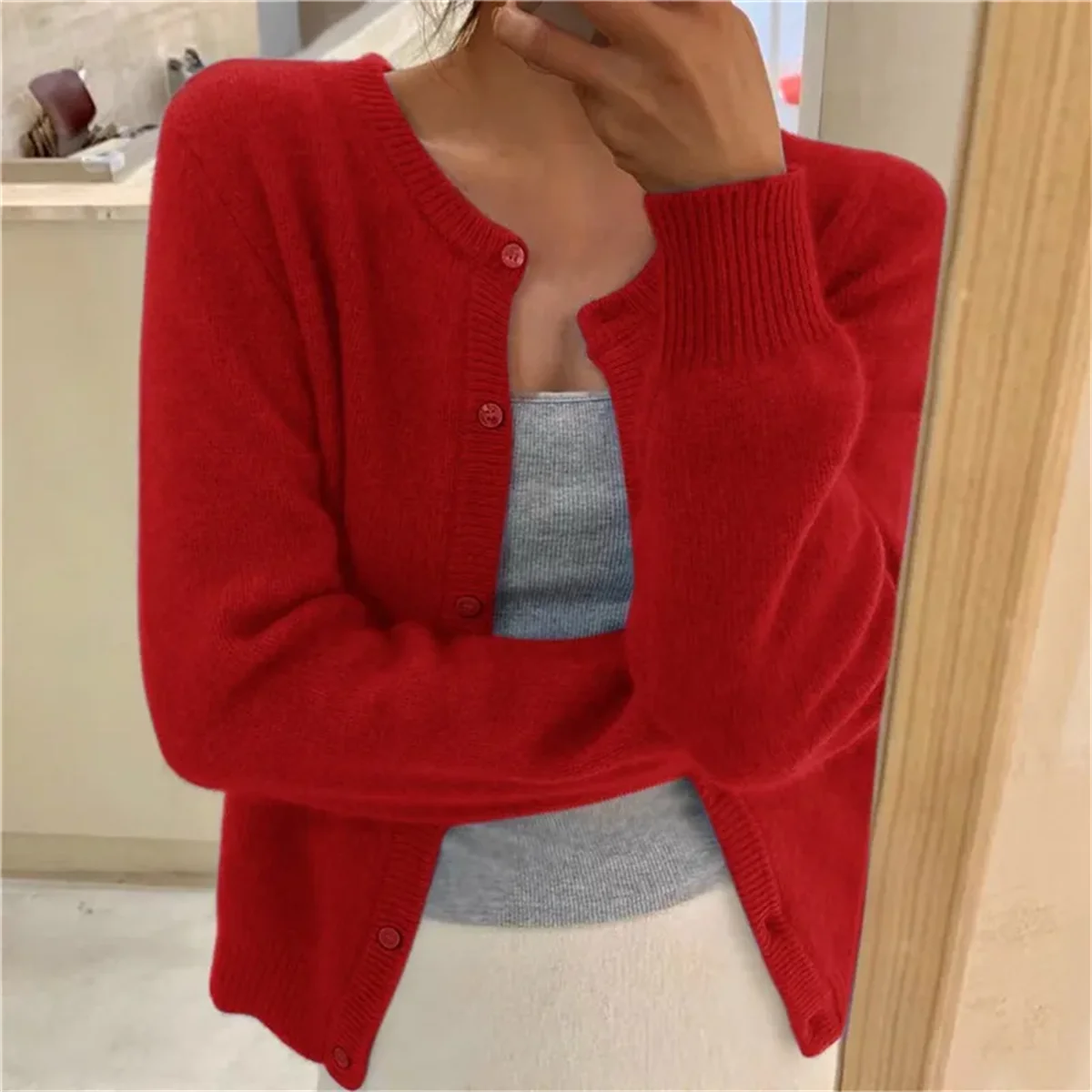 Solid Knit Single Breasted Long Sleeve Loose Autumn Spring Casual Elegant Cardigan