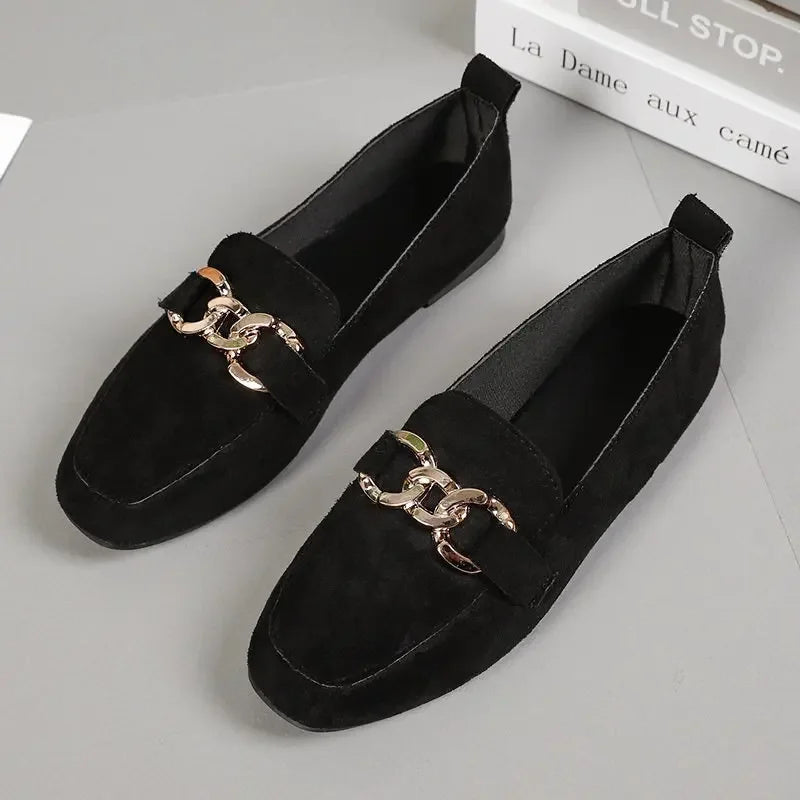 Spring Fashion Metal Slip On Big Size Mocassins Flats Loafers