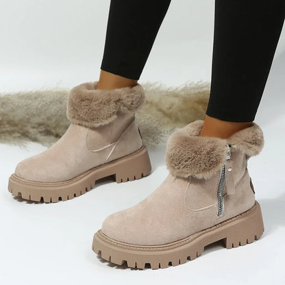 Thick Plush Snow Boots Women Faux Suede Non-slip Winter Boots Woman Keep Warm Cotton Padded Shoes Platform Ankle Booties 2023