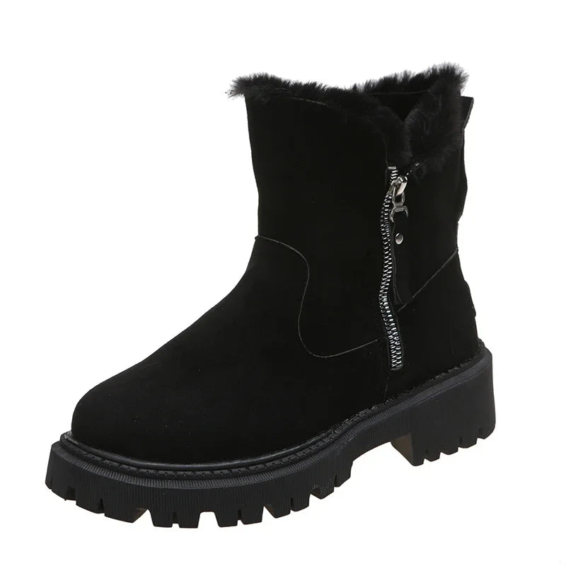 Thick Plush Snow Boots Women Faux Suede Non-slip Winter Boots Woman Keep Warm Cotton Padded Shoes Platform Ankle Booties 2023