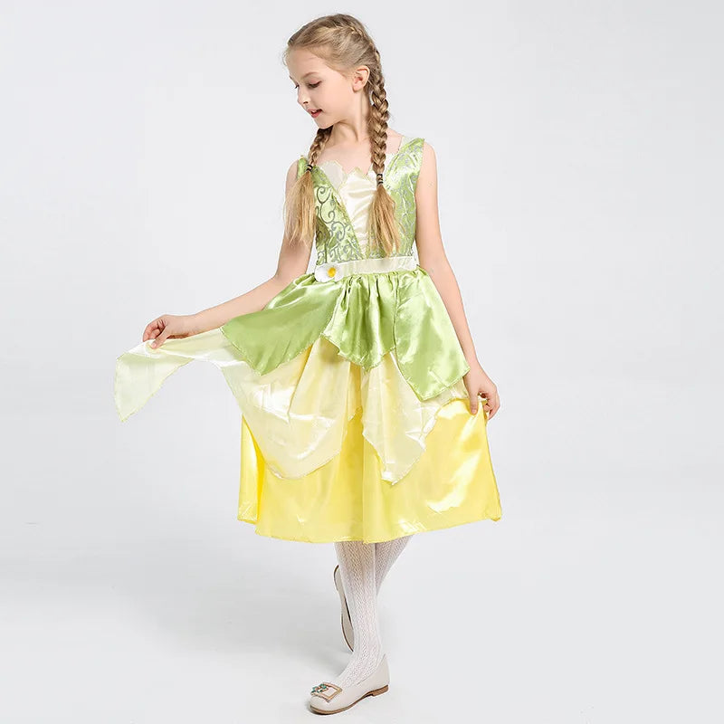 Tiana Dress Up Princess Cosplay Role Playing Party Sleeveless Carnival Halloween Kid Costume