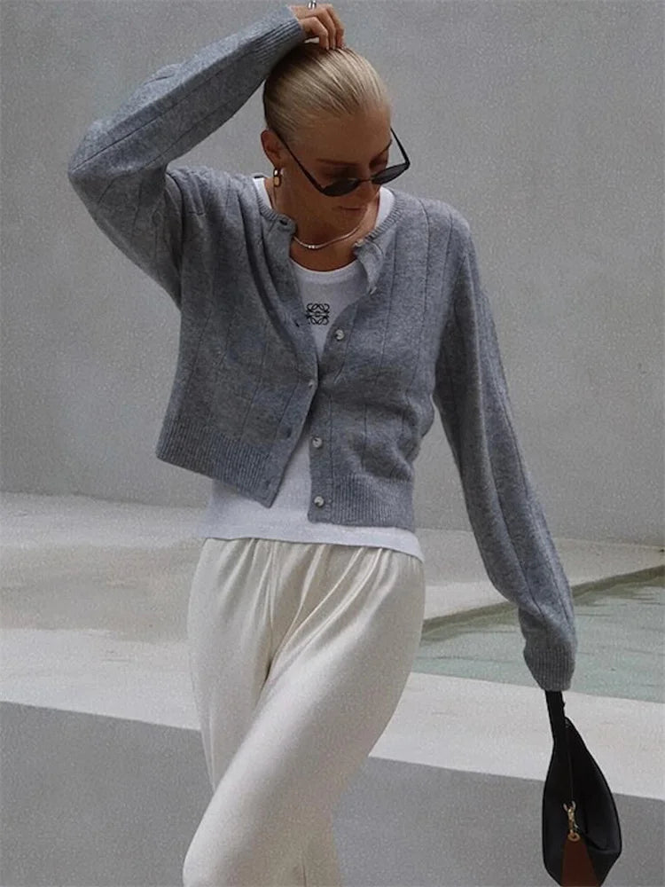 Casual Knit Long Sleeve Loose High Waist Solid Fashion Female Summer Cardigan