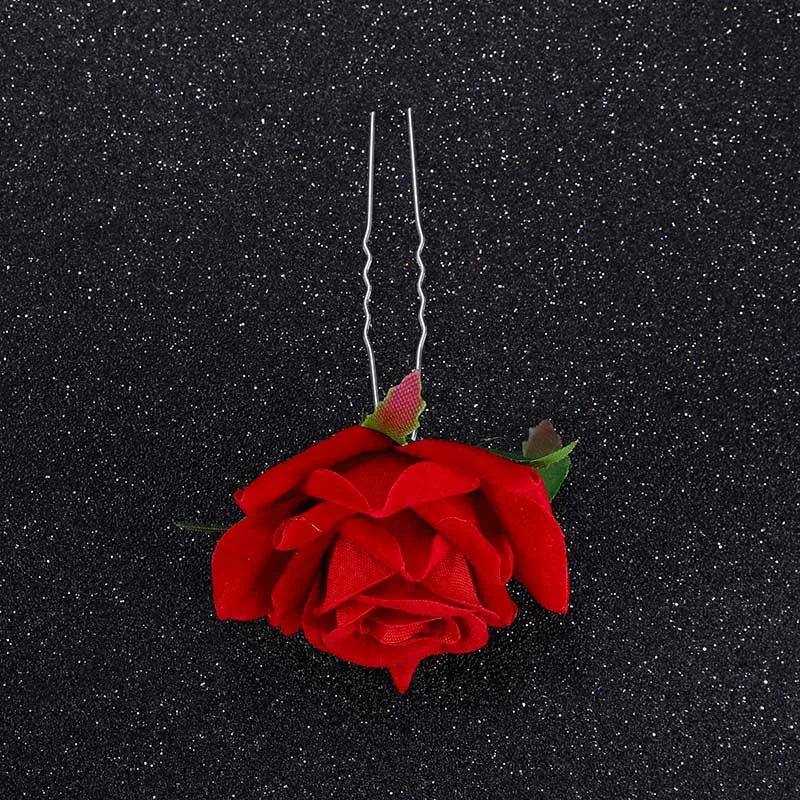 Red Wedding Rose Flower Bride Headdress Hair Accessory