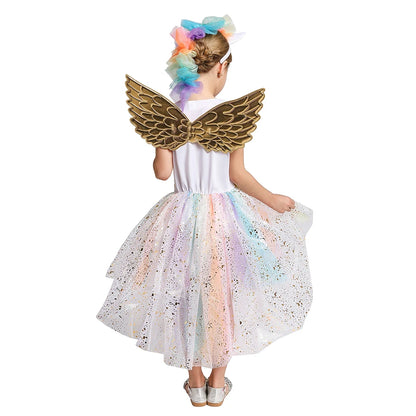 Unicorn Dress Girls Rainbow Princess Dance Ball Birthday Party Halloween Cosplay Costume Kid Costume